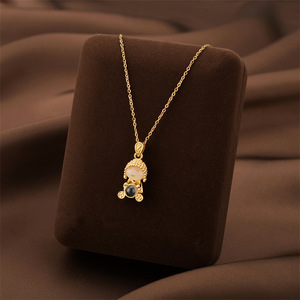 Sutra <span class=keywords><strong>del</strong></span> Corazón <span class=keywords><strong>del</strong></span> <span class=keywords><strong>Buda</strong></span> Maitreya Dorado, Colgante de Proyección de Jade Blanco, Collar de Acero de Titanio, Personalizado y Moderno para Mujer - Product Image 4