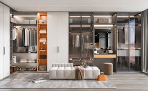 Muebles de dormitorio hechos a medida Armario de madera Puerta de vidrio gris Armario Paseo en guardarropa Roperos - Product Image 3