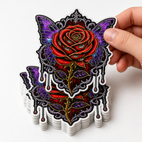 Autocollant en vinyle gothique personnalisé, motif floral sombre, papillon, œil, autocollant découpé à la forme, auto-adhésif, repositionnable, pour skateboard, casque