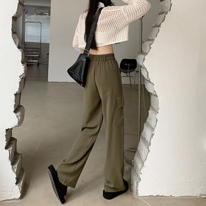 New Spring Summer Women Cargo Pants tinta unita <span class=keywords><strong>donna</strong></span> Casual a vita alta pantaloni a gamba larga pantaloni eleganti da <span class=keywords><strong>donna</strong></span> dritti - Product Image 6