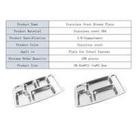 Assiettes rectangulaires en acier inoxydable 304 poli de qualité alimentaire, écologiques, durables, à 5/6 compartiments, motif uni, design moderne