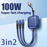 Cable de Datos Retráctil 3 en 1 con Logotipo Personalizado, 6A 100W, USB 5 en 1, Cable para Teléfono Móvil iPhone Tipo-C, Impresora para Dispositivos Móviles y Computadoras