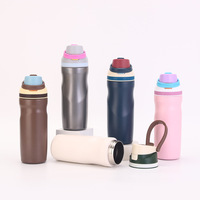 Gourde sport isotherme personnalisée de 20 oz à double paroi avec poignée, en acier inoxydable, avec paille et couvercles