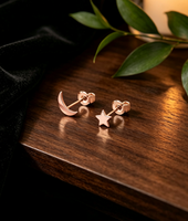 Boucles d'oreilles asymétriques en acier inoxydable 316L, motif lune et étoile, plaquées PVD, résistantes à l'eau, sans ternissement, bijoux délicats pour femmes