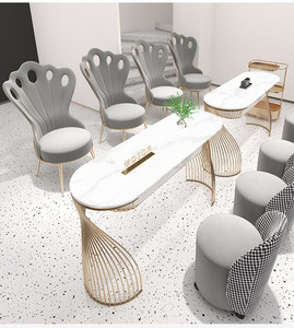 Table de manucure moderne aspect marbre en acier inoxydable, poste de travail de beauté blanc pour atelier - Product Image 4