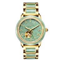 Montres automatiques mécaniques de luxe fabriquées en Chine pour hommes et femmes, cadran squelette, montres en jade naturel
