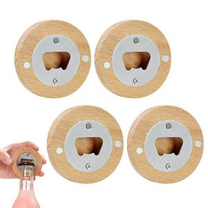 Abridor de Botellas de Cerveza Redondo de Madera Creativo, Imán para Refrigerador, Destapador de Cerveza con Logotipo, Destornillador de Cerveza de Acero Inoxidable - Product Image 2