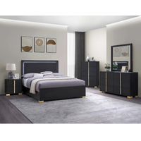 Ensemble de chambre à coucher moderne noir 5 pièces avec grand rangement et éclairage LED intégré, idéal pour chambre, hôtel, appartement