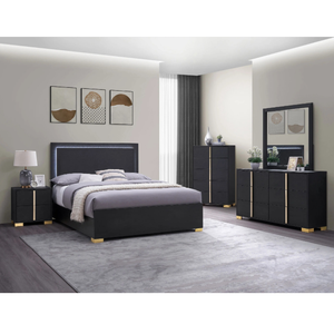 モダンなブラックキングサイズ5ピースベッドルームセット大容量収納内蔵LED照明ベッドルームホテル用 - Product Image 1