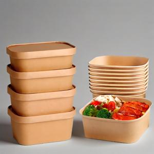 Bon marché, bol à salade jetable en papier kraft, forme carrée, récipient en papier, bol à salade Poke avec couvercle - Product Image 2