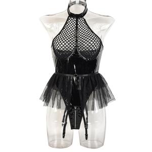 Popolare in Europa e America, Sexy Body con Inserti in Rete, <span class=keywords><strong>Reggiseno</strong></span> Halter con Orlo in <span class=keywords><strong>Tulle</strong></span> e Giarrettiera - Product Image 6