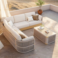 Ensemble de canapés contemporains en aluminium en forme de L, mobilier de jardin extérieur, corde tressée à la main, patio, cour