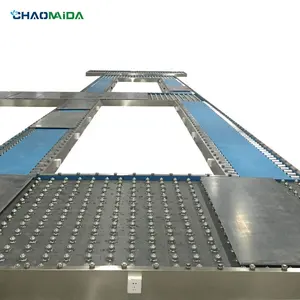 Línea de montaje de transportador de rodillos de gravedad automatizada industrial con mesa de transferencia de bolas para fabricantes de productos de bomba de calor