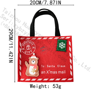 Sac cadeau de Noël en feutre, motif Sac du Père Noël, <span class=keywords><strong>applique</strong></span> ours, poignées rouges, pour bonbons et friandises, décoration de fêtes - Product Image 6