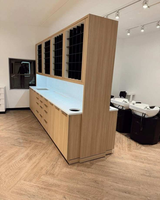 Meuble de présentation de couleurs de cheveux noir moderne pour salon de beauté, station de mélange de couleurs avec évier pour salon de coiffure