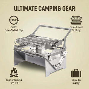 360 °   <span class=keywords><strong>Barbecue</strong></span> rotatif d'extérieur en métal, gril pliant en acier inoxydable pour camping, pique-niques, fêtes sur la plage et usage domestique - Product Image 6