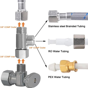 2 pièces <span class=keywords><strong>Robinet</strong></span> d'arrêt d'angle en laiton nickelé, type T, avec entrée COMP 3/8 et <span class=keywords><strong>double</strong></span> <span class=keywords><strong>sortie</strong></span> pour <span class=keywords><strong>robinet</strong></span>, rinçage de verres, <span class=keywords><strong>lave</strong></span>-<span class=keywords><strong>vaisselle</strong></span>, réservoir de toilettes - Product Image 2