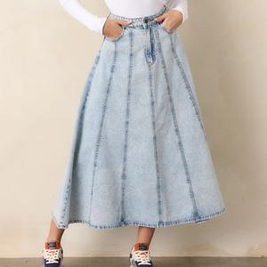 Jupe en jean délavée vintage de haute qualité, personnalisée OEM, déchirée, décontractée, 100 % coton, pour femme - Product Image 1