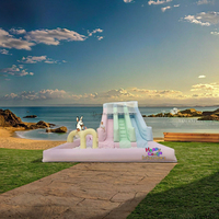 Toboggan aquatique gonflable double en PVC couleur pastel Macaron avec piscine à balles, combo château gonflable et toboggan pour enfants, idéal pour la location commerciale en extérieur