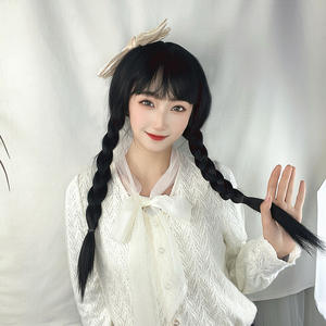 Émission <span class=keywords><strong>de</strong></span> télévision américaine 'Wednesday' Anime Cosplay <span class=keywords><strong>Perruque</strong></span> Adam's Family Full Head Double Braided Pigtails Stage Performance Prop - Product Image 3