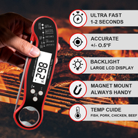 Thermomètre alimentaire numérique rapide et précis en métal avec écran LCD, alimenté par piles, sonde pliable, étanche IPX6 pour la cuisson au barbecue et la cuisine