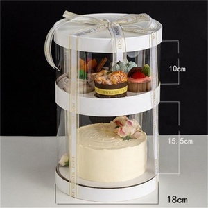 Caja para Cupcakes Blanca de Doble Capa para Fiestas de Cumpleaños, Caja para Pastel Transparente de PET de Lujo con Cinta de Seda - Product Image 1