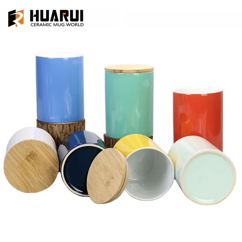 Scatola metallica ermetica in porcellana personalizzata Huarui con coperchio in bambù