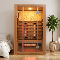 Sauna de infrarrojos lejanos de lujo en madera de cedro rojo o hemlock con lámpara de siete colores