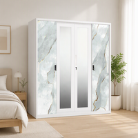 Armoire autoportante en acier avec portes coulissantes imprimées, double miroir et tiroirs pour chambre moderne, salon, rangement de vêtements