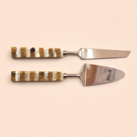 Ensemble de couteaux à gâteau de luxe en acier inoxydable et résine, manche à motif marbré, ustensiles de service de dessert haut de gamme pour mariage et fête
