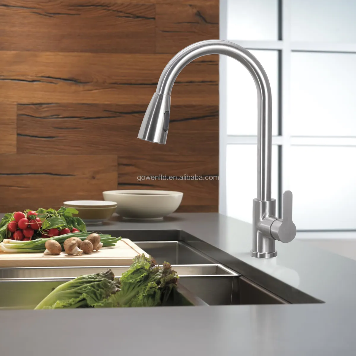 Tapwares Pull Down Stainless Steel Waterfall Spout Brushed Nickel Kitchen Faucet Kitchen Sink