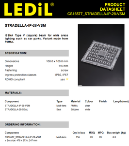 Ledils CS16577_STRADELLA-IP-28-VSM Lentes y Conjuntos LED, ARREGLO DE LENTES RECTANGULAR DE 28 POSICIONES, Lente Transparente 138 ° , 144 °   Tornillo de sujeción - Product Image 2