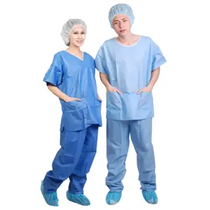 Scrub monouso infermieristici personalizzati Sui tuta monouso SMS all'ingrosso con manica corta per camicia e pantaloni ospedalieri
