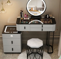 Table de toilette de style nordique moderne et minimaliste pour chambre à coucher, avec design multifonctionnel tout-en-un et charge sans fil