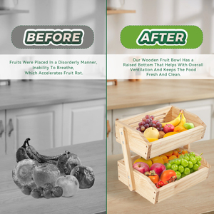 Cesta de Frutas de Bambú Natural de 2 Niveles, Ecológica, Duradera, de Gran Capacidad, Transpirable, para Cocina, Baño, Encimera - Product Image 3