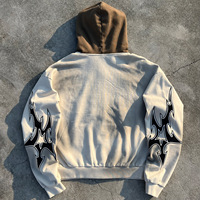 Sweat à capuche zippé surdimensionné pour homme, motif tribal Y2K, imprimé flamme contrastant, style streetwear gothique