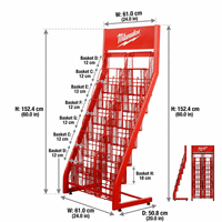 Présentoir de sol métallique robuste personnalisé, incliné avec paniers en fil métallique à niveaux pour la présentation d'outils en quincaillerie