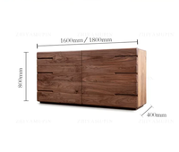 Commode à 6 tiroirs en bois massif, noyer, poignée intégrée, coins arrondis, armoire de chambre à coucher