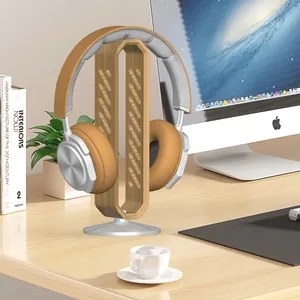 Custom Phone Accessories Store Shop Wooden Headset Headphone Display Holder Stand Rack Wood Headphone Holder Hanger Stand