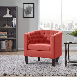 Modern Berlinda Tufted Upholstered Club Chair Cushion Tub Accent Arm Chair Living Room Wooden Legs Faux Leather Caramel