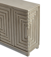 Buffet moderne en bois massif gris clair à 4 portes avec motif en relief, armoire de rangement pour salon et salle à manger