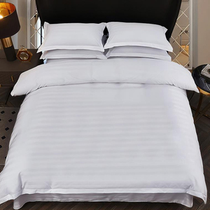 Màu trắng tinh khiết có thể giặt <span class=keywords><strong>Polyester</strong></span> trải giường dày khách sạn sọc đầy đủ bao gồm ban nhạc đàn hồi mã hóa tờ trong cm ánh sáng sang trọng - Product Image 4