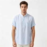 Chemise Polo Homme à Col Mandarin, Manches Courtes, Demi-Boutonnage, Style Henley, avec Poche, Coupe Ample, Manches Roulées, Décontractée, Tissée, pour l'Été
