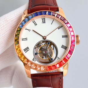 Reloj Clásico con Tourbillon Auténtico, Diseño con Incrustaciones de Piedras Preciosas de Colores, Estilo Vintage, Precisión en la Medición del Tiempo, Movimiento Resistente a los Golpes - Product Image 1