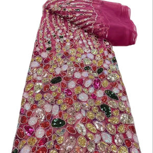 Kain Tulle Mewah Berwarna-warni dengan Permata, Payet Transparan, Rhinestone, dan Renda Berhias Manik-manik - Product Image 1