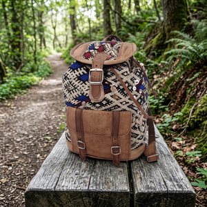 Mochila Kilim Hecha a Mano con Detalles en Cuero, Cierre con Cordón, Bolsa de Viaje Unisex, Estilo Clásico, Duradera - Product Image 2