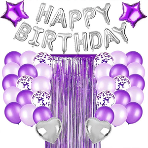 <strong>Party</strong> Dots 37pcs Birthday <strong>Decoration</strong> Balloons Blue <strong>Purple</strong> Black Metallic Backdrop Foil Fringe Curtain Confetti Decor - Product Image 4