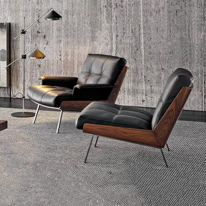 <span class=keywords><strong>Fauteuil</strong></span> d'Appoint Simple Atunus en Cuir et <span class=keywords><strong>Lin</strong></span>, Chaise de Salon à Pieds Métalliques, Structure en Bois Massif, <span class=keywords><strong>Fauteuil</strong></span> de Détente Sedie Soggiorno - Product Image 2