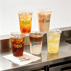 Vasos de Plástico Transparente Desechables con Impresión Personalizada, Vasos en Forma de U de 12oz, 16oz, 22oz para Bebidas, Café, Comida, Cerveza, Jugo, Vino, Té de Burbujas, Leche - Product Image 1