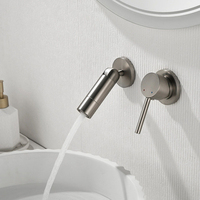 Robinet de salle de bain mural dissimulé CSF moderne en laiton brossé à double poignée et trois trous avec cartouche céramique et garantie de 5 ans